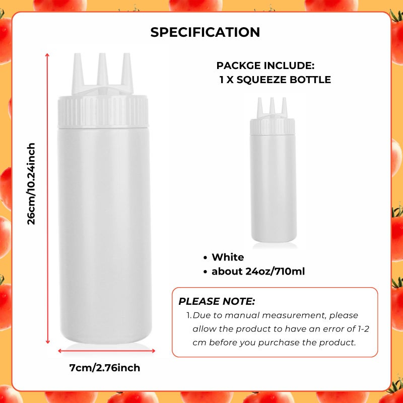 beyonday Seasoning Squeeze Bottles, 3 Hole Ketchup Mustard Dressing Squeeze Squirt Bottles, Salad Sauce Condiment Cream Squeeze Bottles for Kitchen Restaurant Bakery (24oz, White) - Image 2